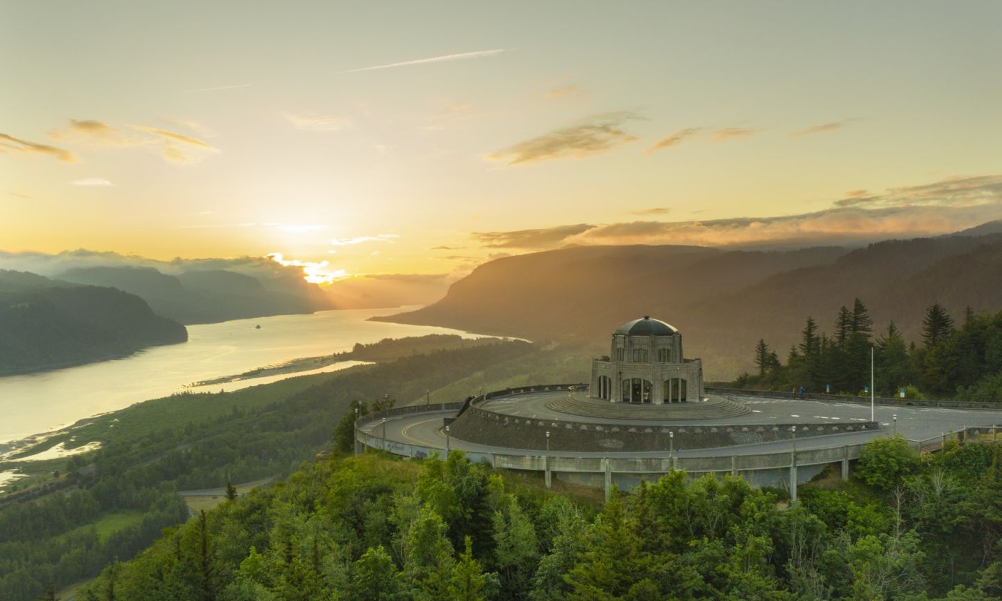 The Columbia River Gorge with the Vista House in the foreground | fun day trips from portland