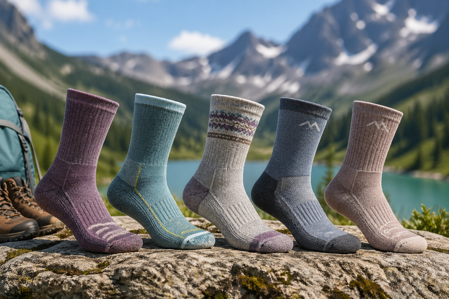 Best wool socks for women laid out on Oregon trail before a fall hike, including premium Darn Tough merino and multi-pack budget options