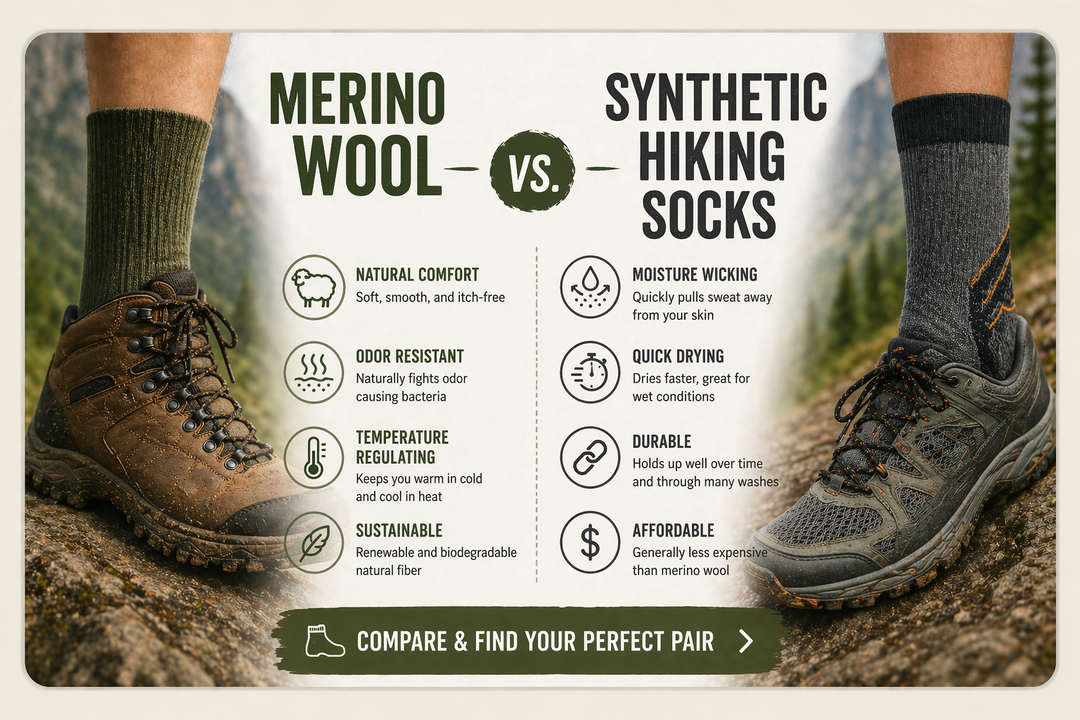 Merino Wool vs Synthetic Hiking Socks guide cover