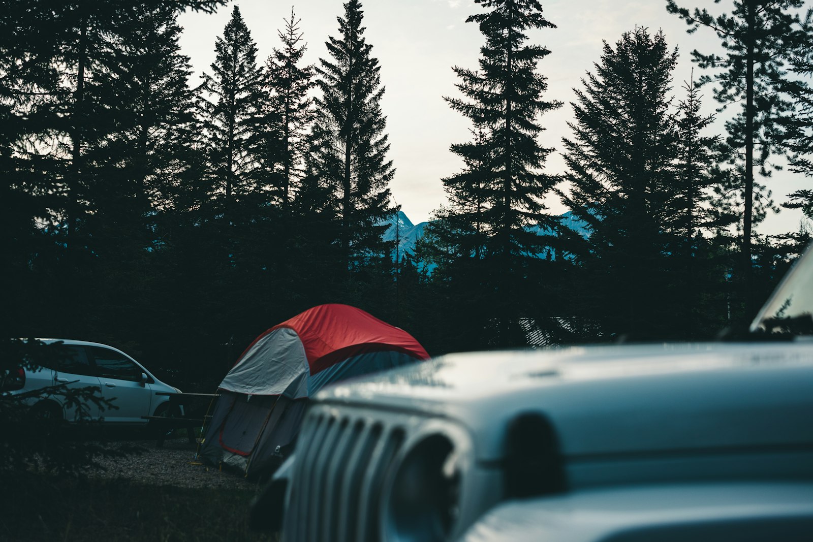 Car camping tent set up next to a vehicle at an Oregon campground