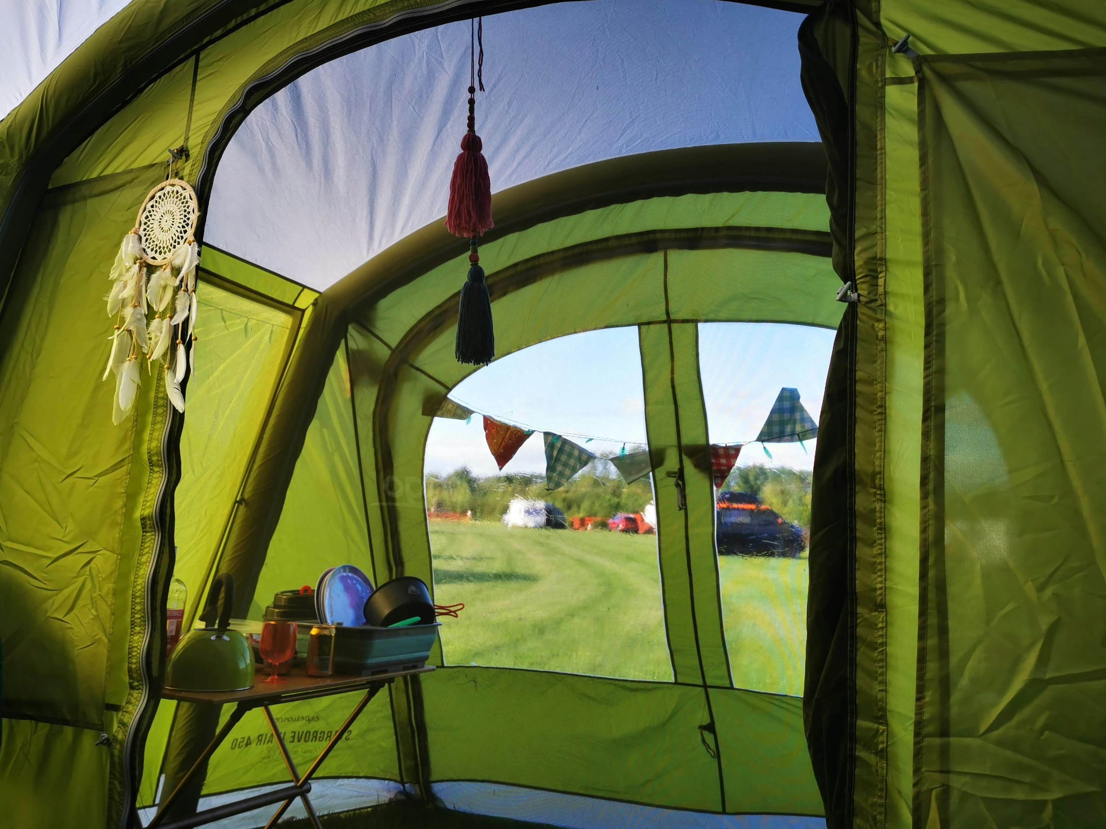 Car camping tent set up at a developed campground