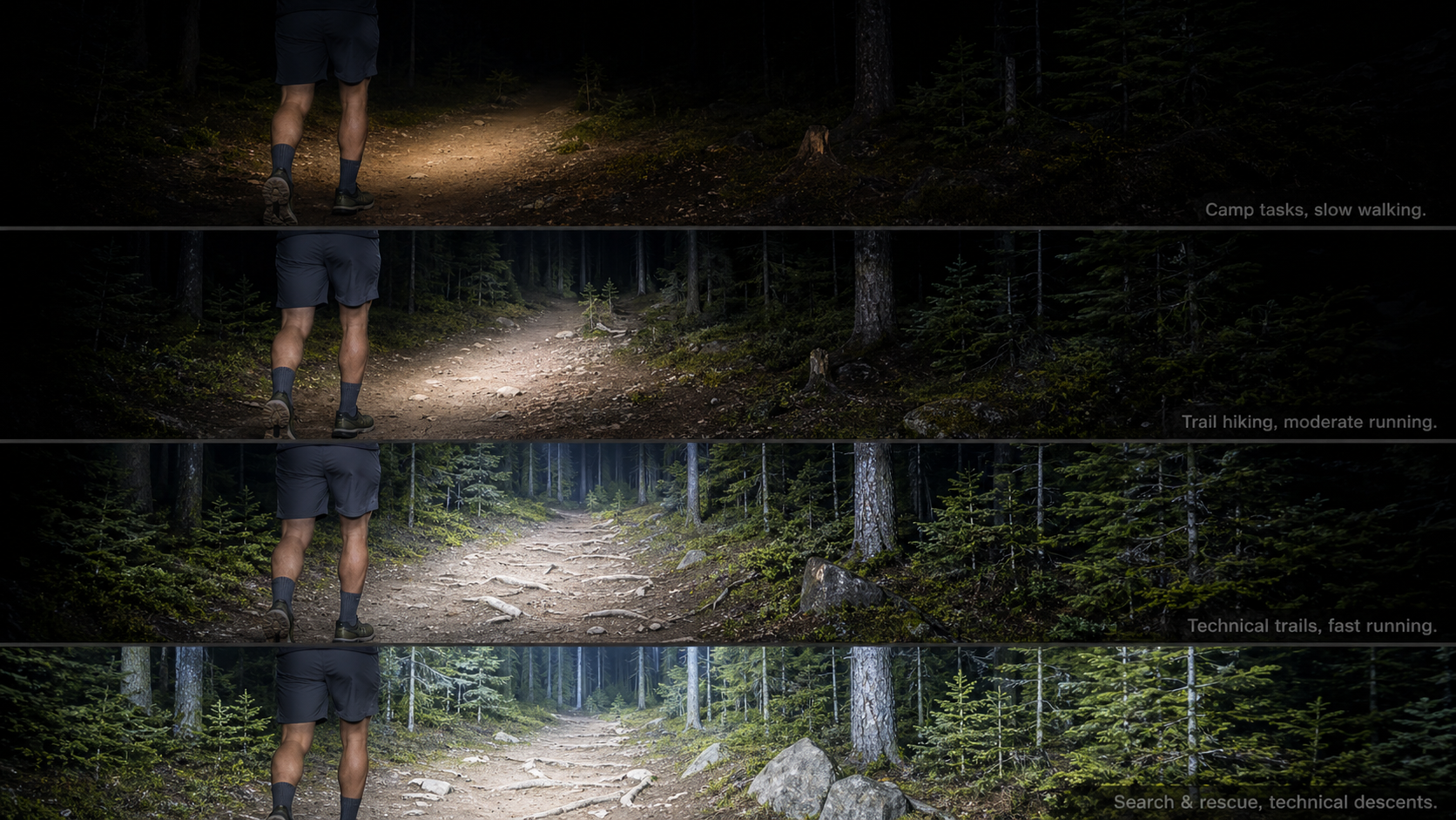 Best rechargeable headlamp lumens guide showing 100-300, 400-650, 650-1500, and 2000-plus lumen output levels for different use cases