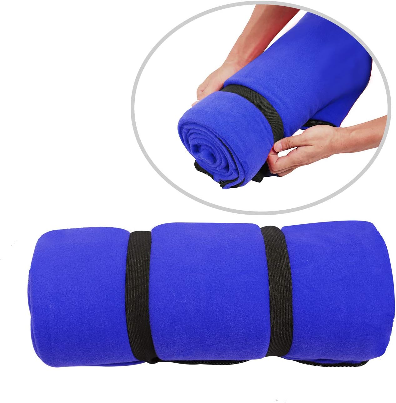 REDCAMP navy blue fleece sleeping bag liner with full-length zipper, unzipped to show the plush fleece interior