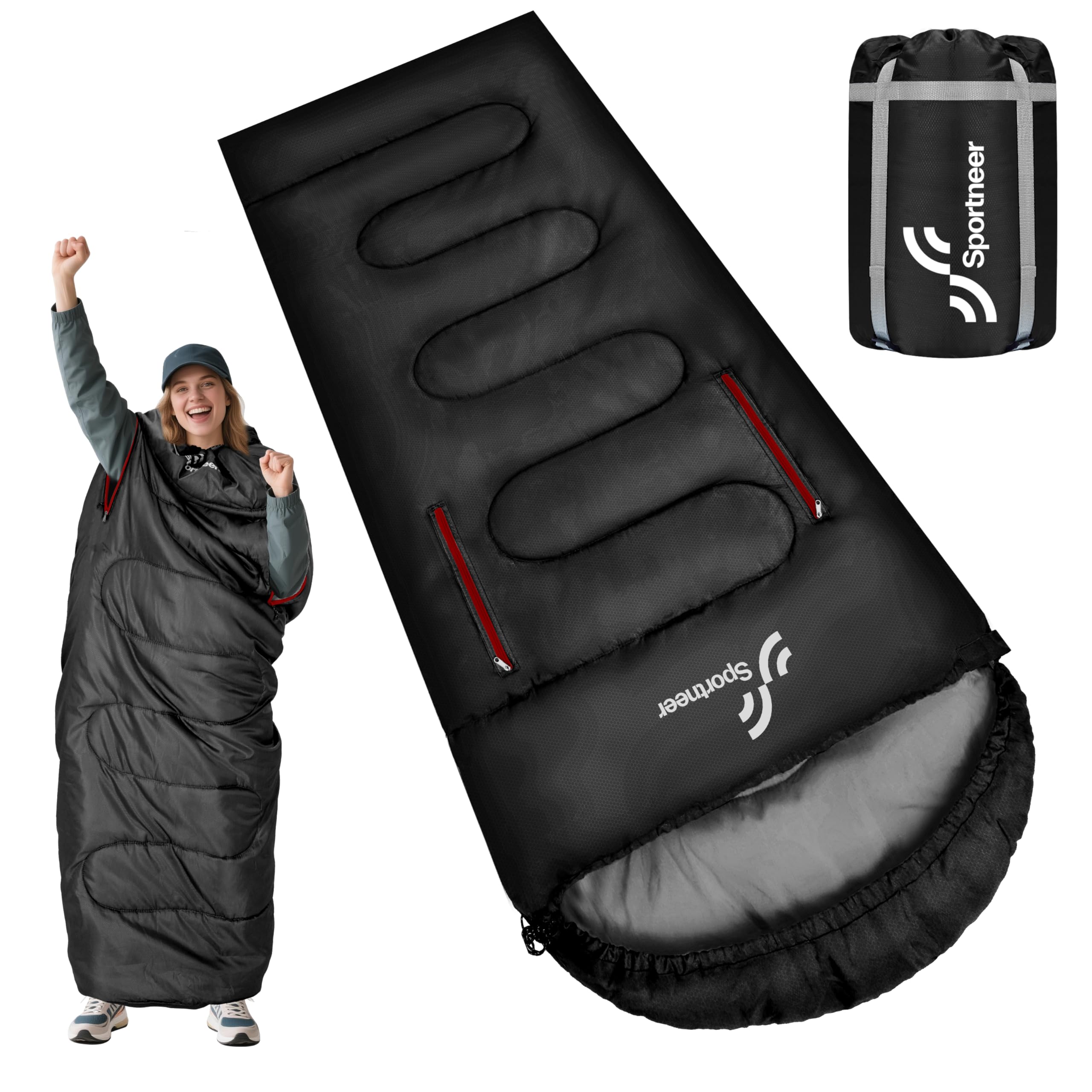 Sportneer Wearable walkable sleeping bag with arm zippers