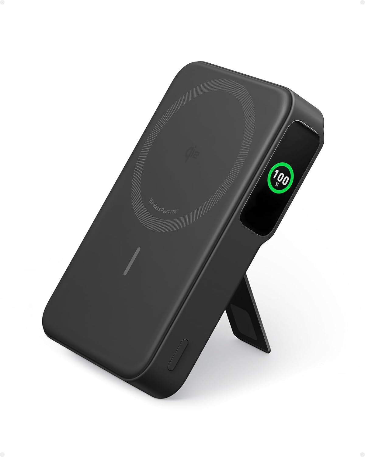 Anker MagGo Qi2 10K wireless charging power bank at a camp setup