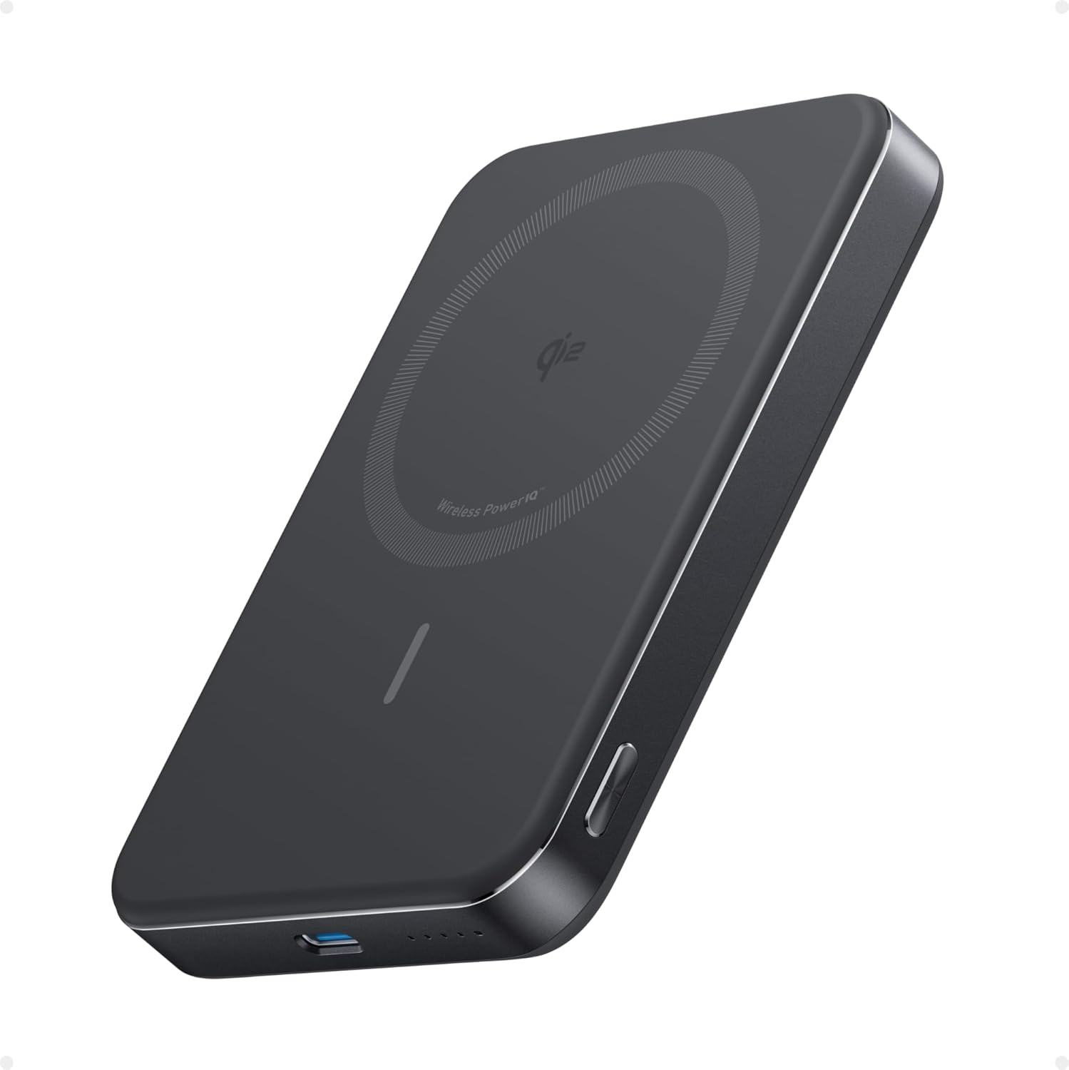 Anker MagGo Slim 10K magnetically attached to an iPhone in a trail pack pocket