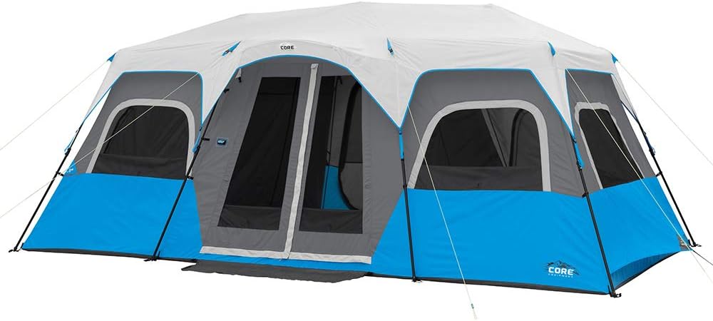 Coleman 8-Person LED Cabin tent set up at a family campsite