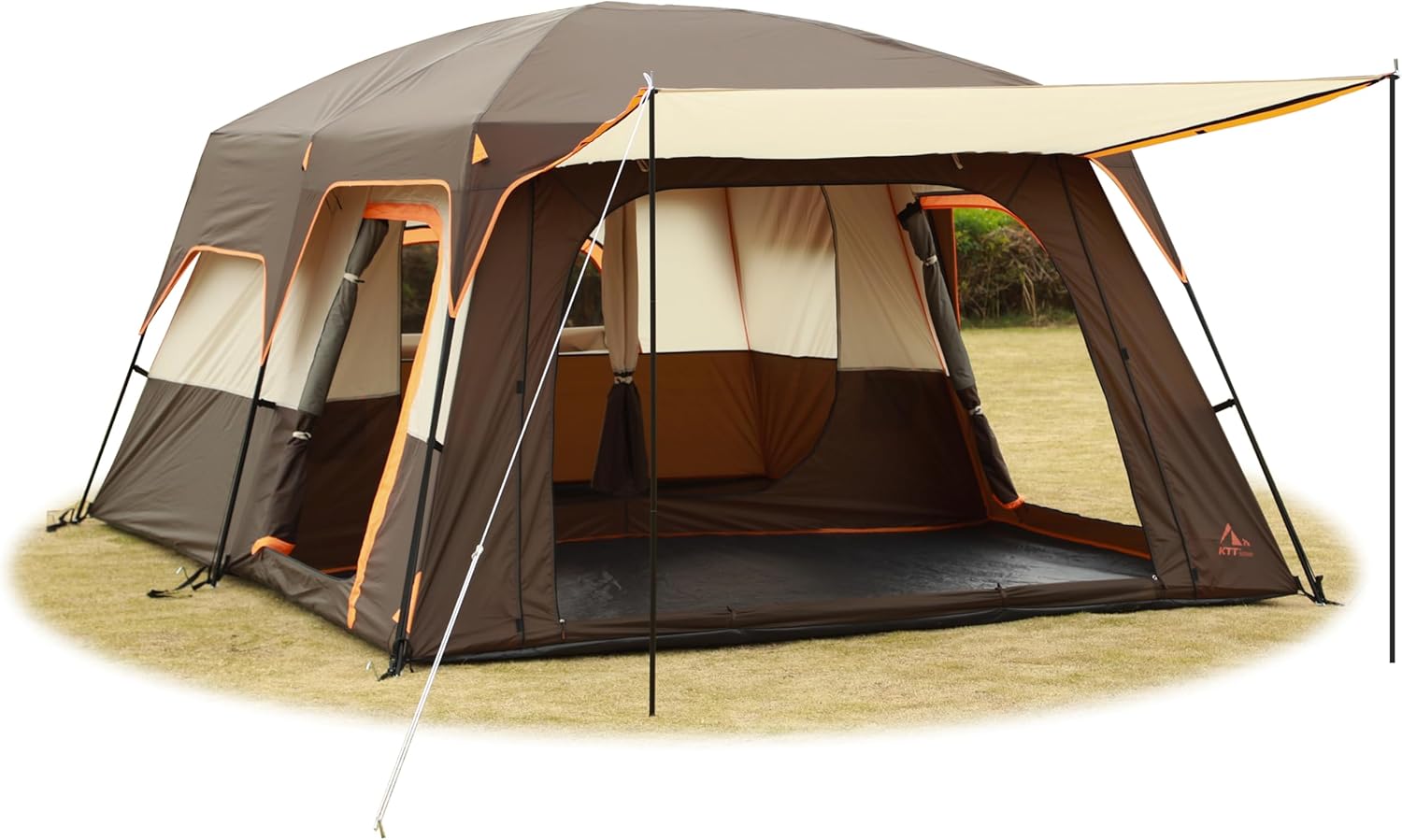 KTT Extra Large 10 to 14 person camping tent set up at a group campsite