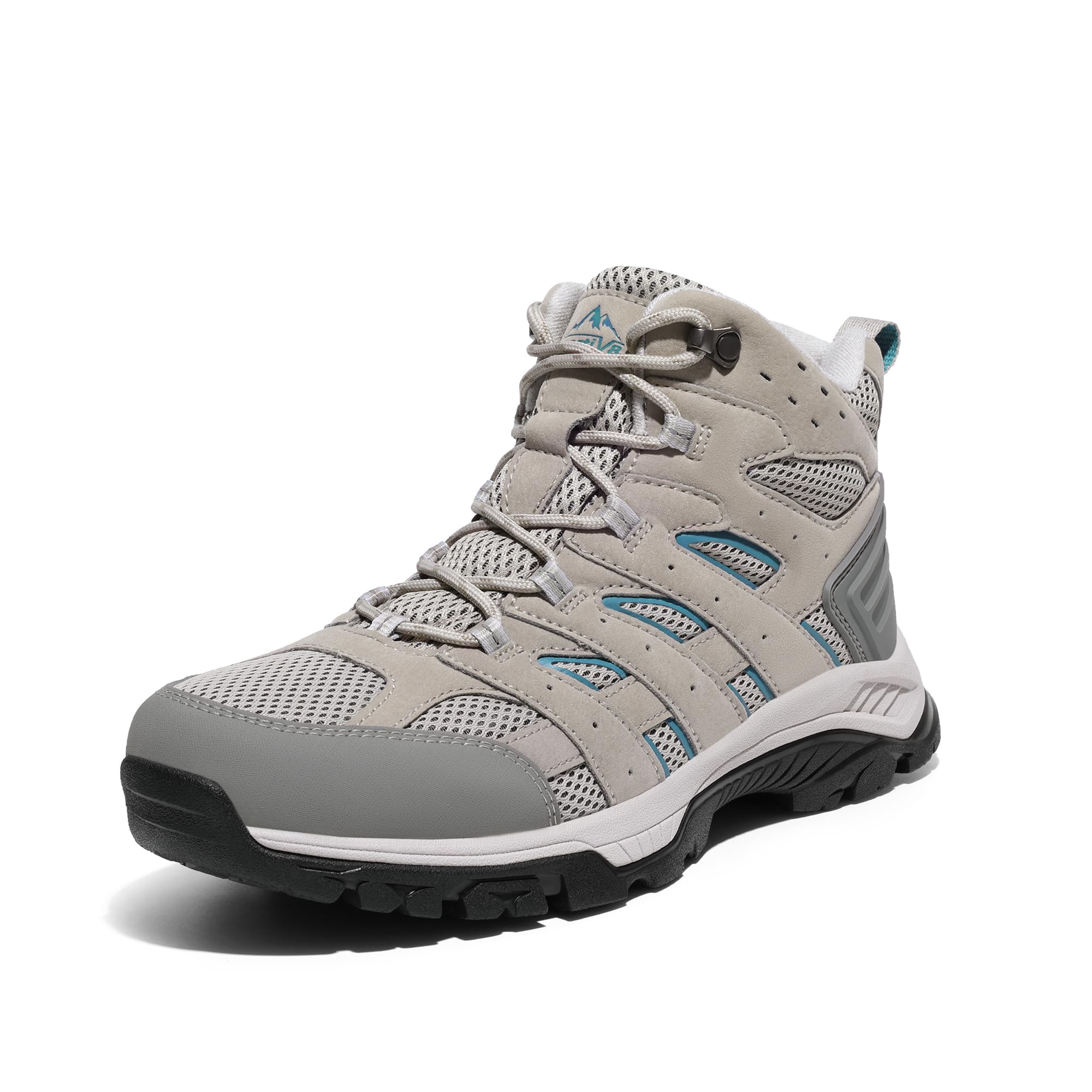 NORTIV 8 Women's Waterproof Hiking Boots, women's hiking boot, light gray and teal mesh upper with rugged outsole