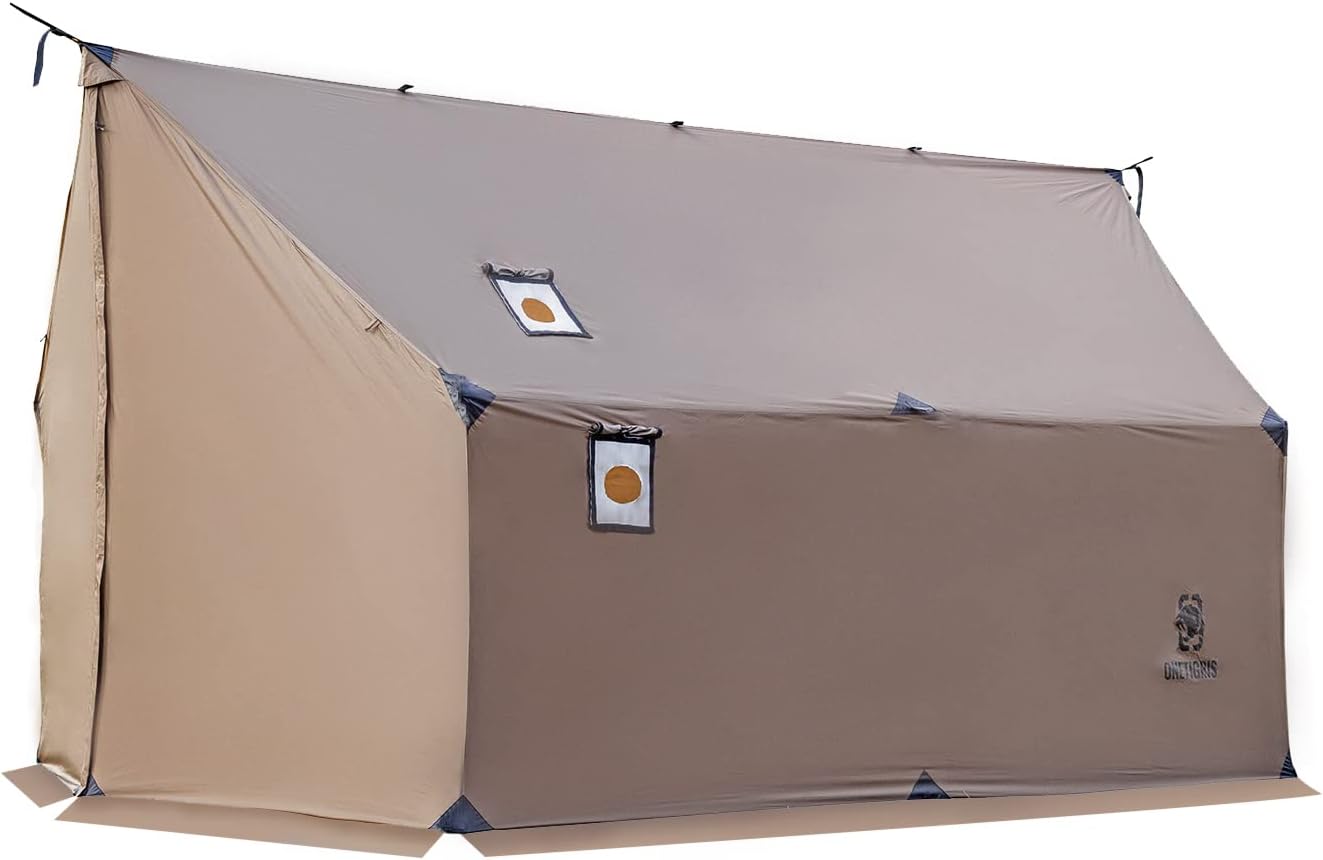 OneTigris TEGIMEN hammock hot tent with stove jack and snow skirt at a winter camp