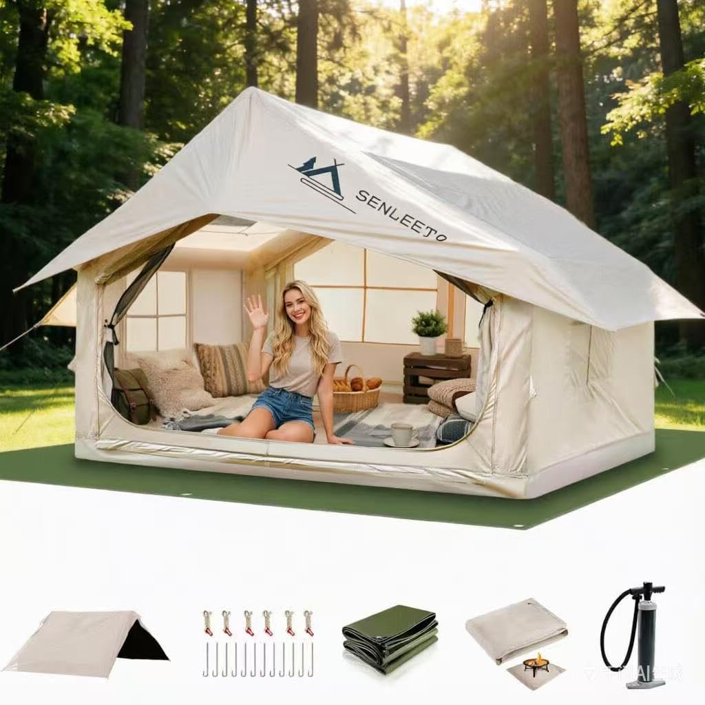 SENLEETO inflatable family glamping tent at a campsite