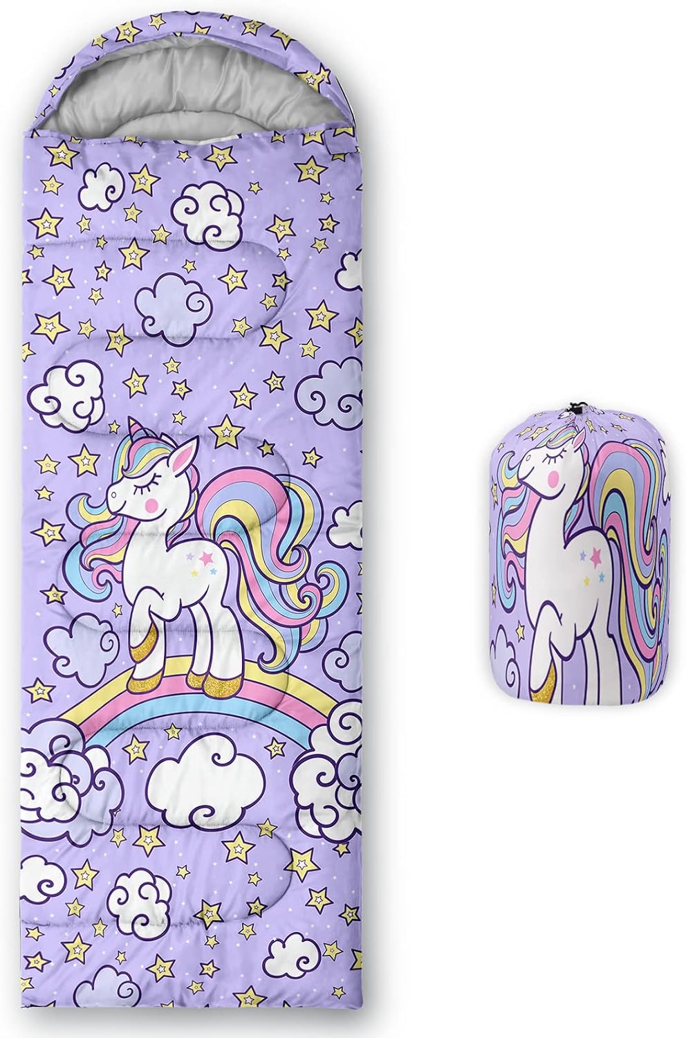 Axolotl unicorn print kids sleeping bag for camping and sleepovers