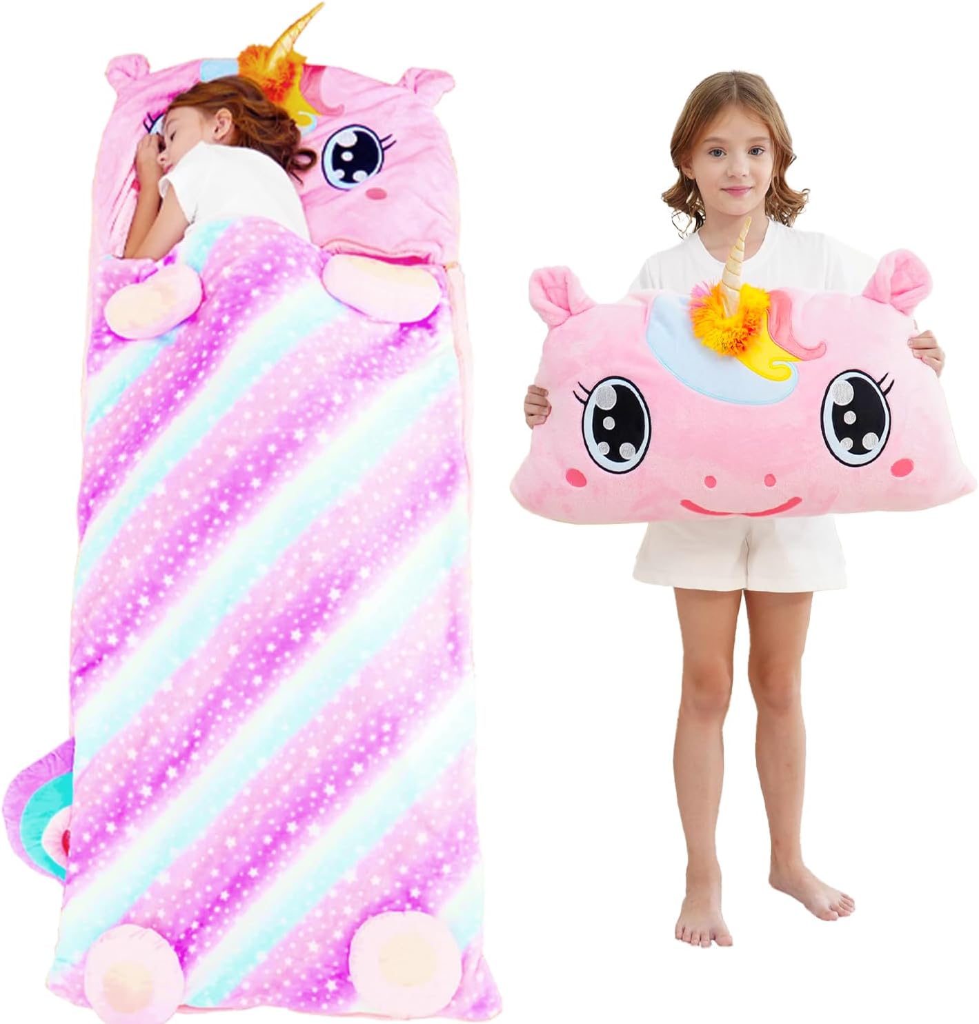 Plush kids nap mat sleeping bag with an attached pillow for daycare